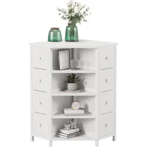 8 Drawers Corner Dresser with Storage Fabric Drawers and Open Shelves for Small Space,Bedroom,Entryway,Living Room (White)