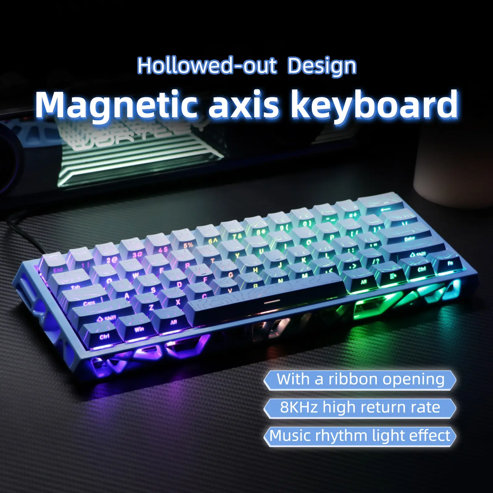 KAVLORN NJ61/NC61 Series 60 Percent Light Up Keyboard, 61-Key Hot-Swappable Mechanical Model with ARGB Lighting, USB Wired Compact Customizable Gaming Peripheral for PC, Laptop
