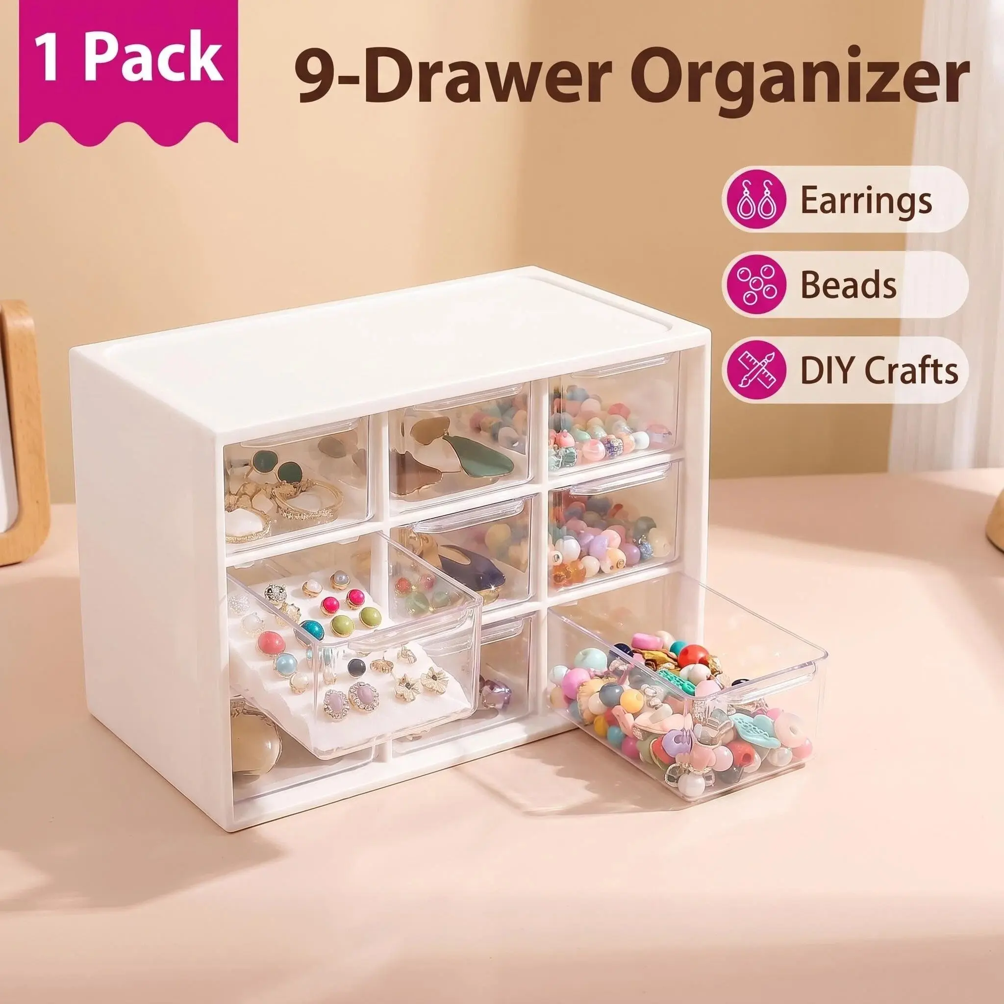 Navy Healing Style Nine-Grid Drawer Organizer, High Transparency Visible Partition Dustproof, Cosmetics Jewelry Desktop Storage Box, Cosmetic Organizers, Cosmetic Drawers
