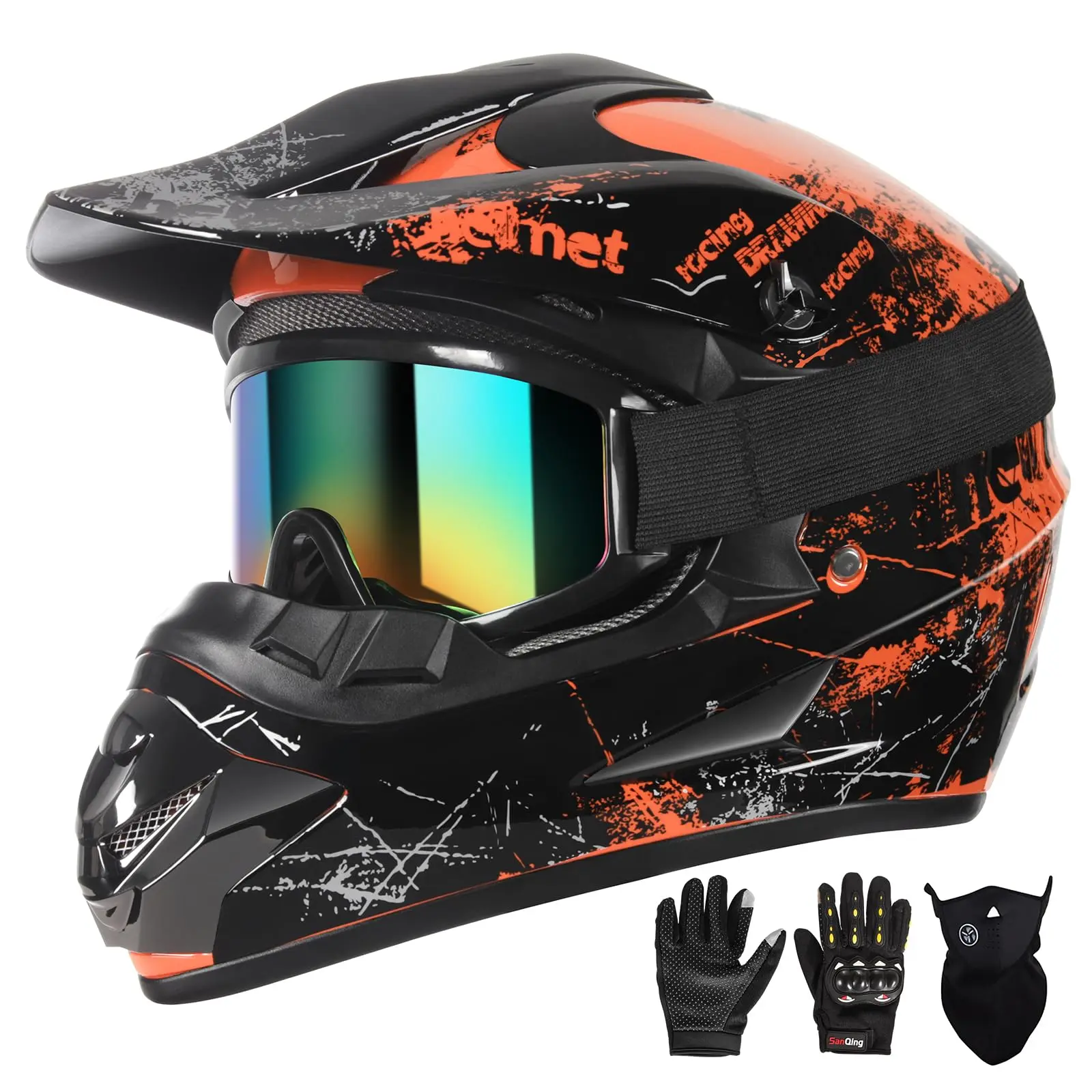 Sanqing Adult ATV Youth Kids Dirt Bike Helmet DOT Approved, Full Face Motocross Set