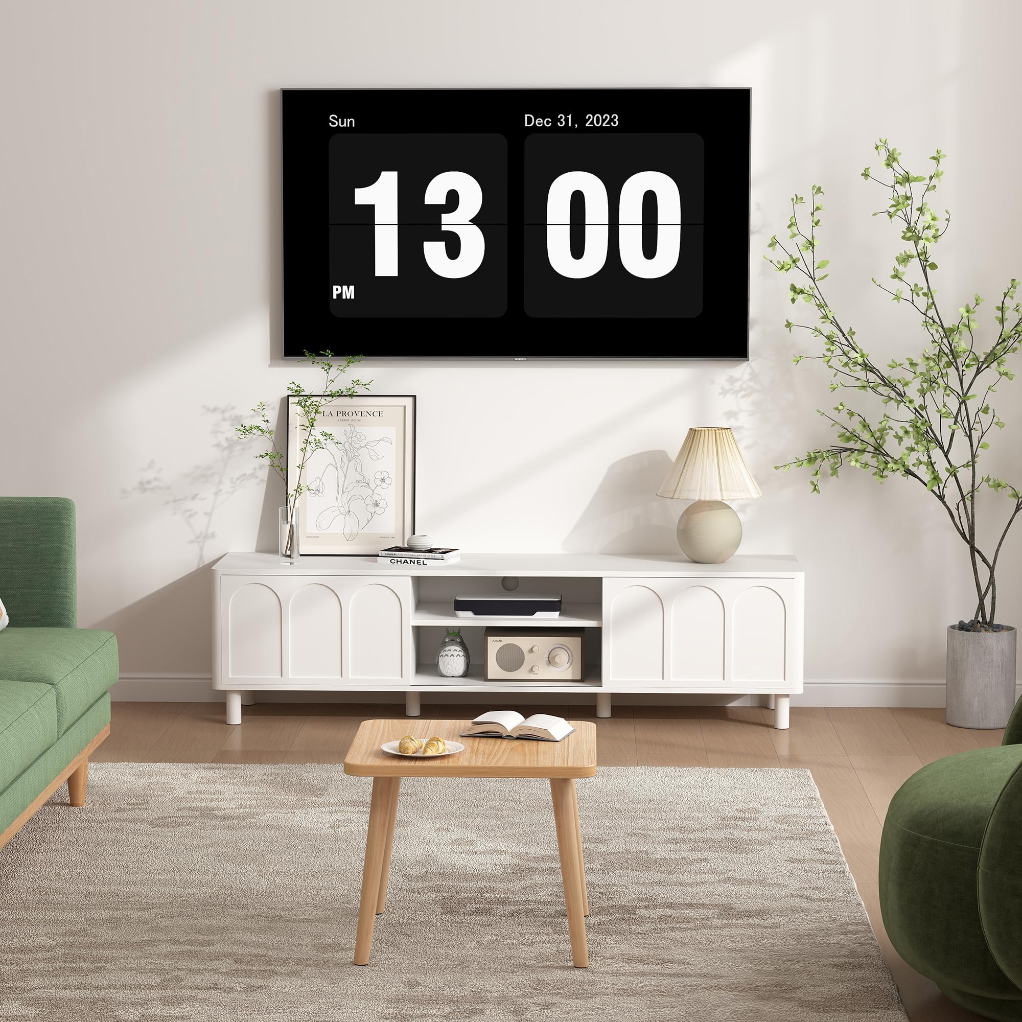 Giratree TV Stand for TVs up to 70'', Entertainment Center with Large Storage for Living Room, Media Console with Sliding Doors and Adjustable Shelves, Modern TV Cabinet for Game Consoles and Decor