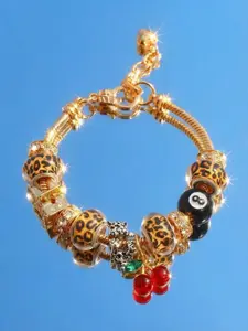 Women's Leopard Print Rhinestone Cherry Pendant Bracelet, Sexy Style Iron Chain Jewelry for All Seasons, Perfect Gift for Women, Stackable Bracelets