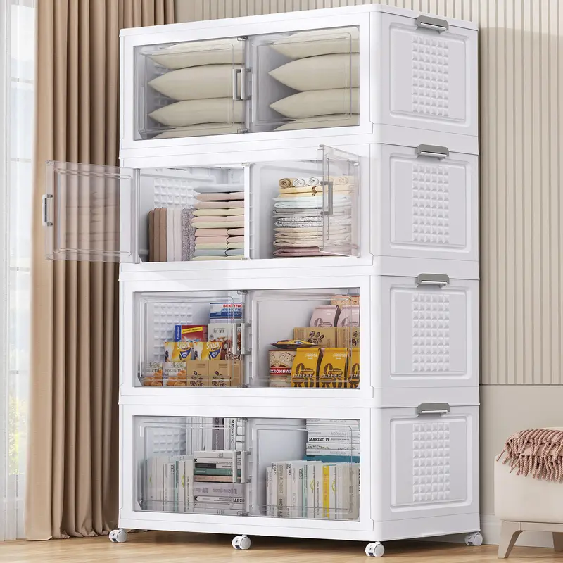 Broview V40 800QT Plastic Storage Bins with Lid and Wheels, Extra Large Stackable Storage Bins with Dividers, Closet Organizers and Storage Cabinet Shelves Collapsible Box for Home Garage