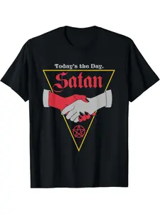 One today is Satan Handshake 666 Pentagram T-shirt -100% cotton round neck T-shirt, slightly elastic, geometric pattern, suitable for adult casual and sports style, all seasons, outdoor and hiking-black