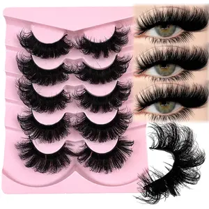 5 Pairs DD Curl False Mink Eyelashes, Natural Dramatic Soft Cross Reusable Fluffy Russian Striped Cat Eye Long Tail Lashes