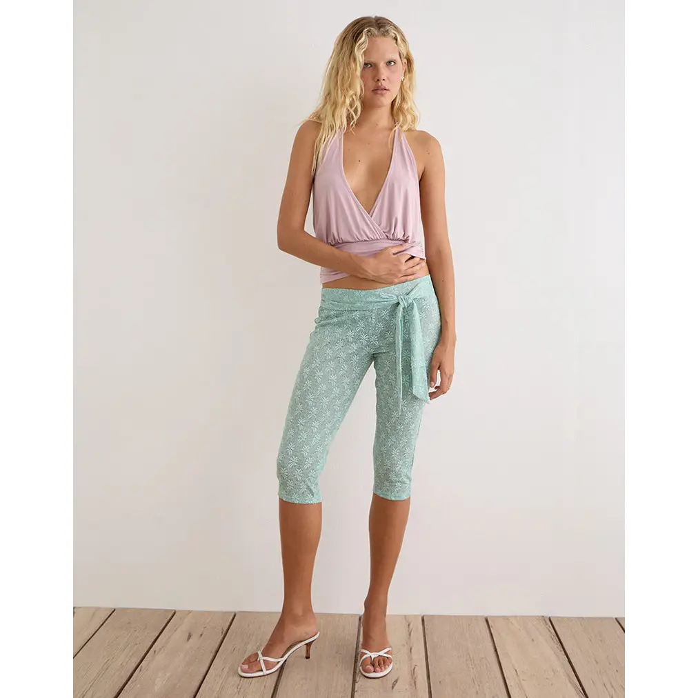 Runo Capri Trouser in Lace Teal