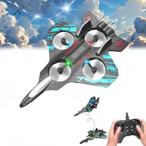 Remote Control Stunt Fighter Toy – Remote Control Plane, Foam RC Plane, Kids’ Drone, RC Plane for Boys and Girls, Fighter Helicopter with LED Lights, Altitude Hold, 360° Flip Stunts, Adjustable Speed Flying Toy Lighted Jet