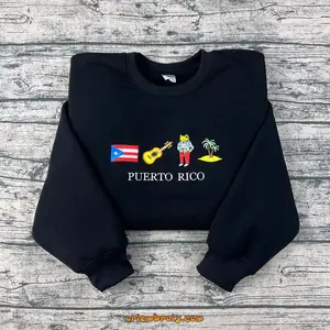 Puerto Rico Icons Embroidered Sweatshirt, Latino Heritage Crewneck, Boricua Pride Pullover, Hispanic Culture Gift, Cozy Travel Aesthetic Shirt