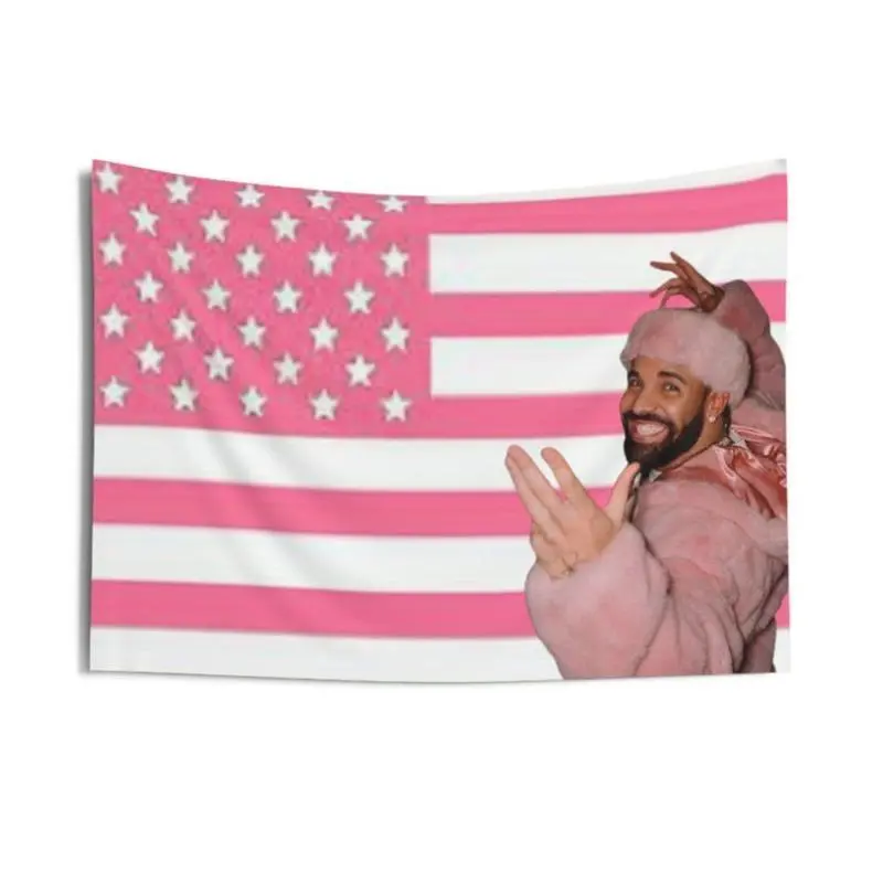 Drake Pink Fur Coat American Flag Polyester Decorative Tapestry - Home Wall Hanging for Bedroom Dorm Decor, Indoors Hip-Hop Meme Fan Art Banner, Decoration For Room, Room Decor Aesthetic