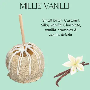 Copperpot Caramel Co Caramel Apple Milli Vanilli with Vanilla Crumbs & Vanilla Drizzle Large Crisp Granny Smith Apple Handcrafted Gourmet Treat