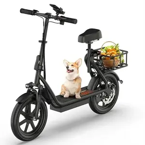 Electric Scooter with Seat & Basket, Powerful Electric Bike, 500W peak motor Max 22MPH & 28Miles 48V/10.4Ah Rechargeable Battery