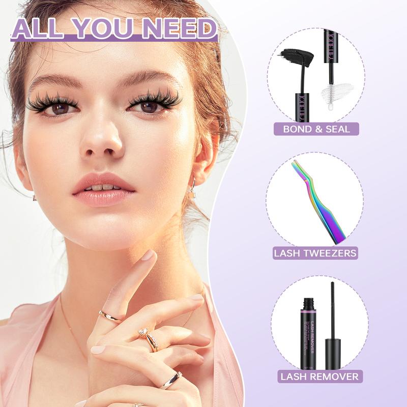 JOLIETIFY Lash Extension Kit, Princess,Manga Style, Holo Luxe Edition, Faux Mink 8–16mm Cluster Lashes, Lightweight Spiky Look, Individual Lashes with Waterproof Bond & Seal, Tweezers & Remover, Easy DIY