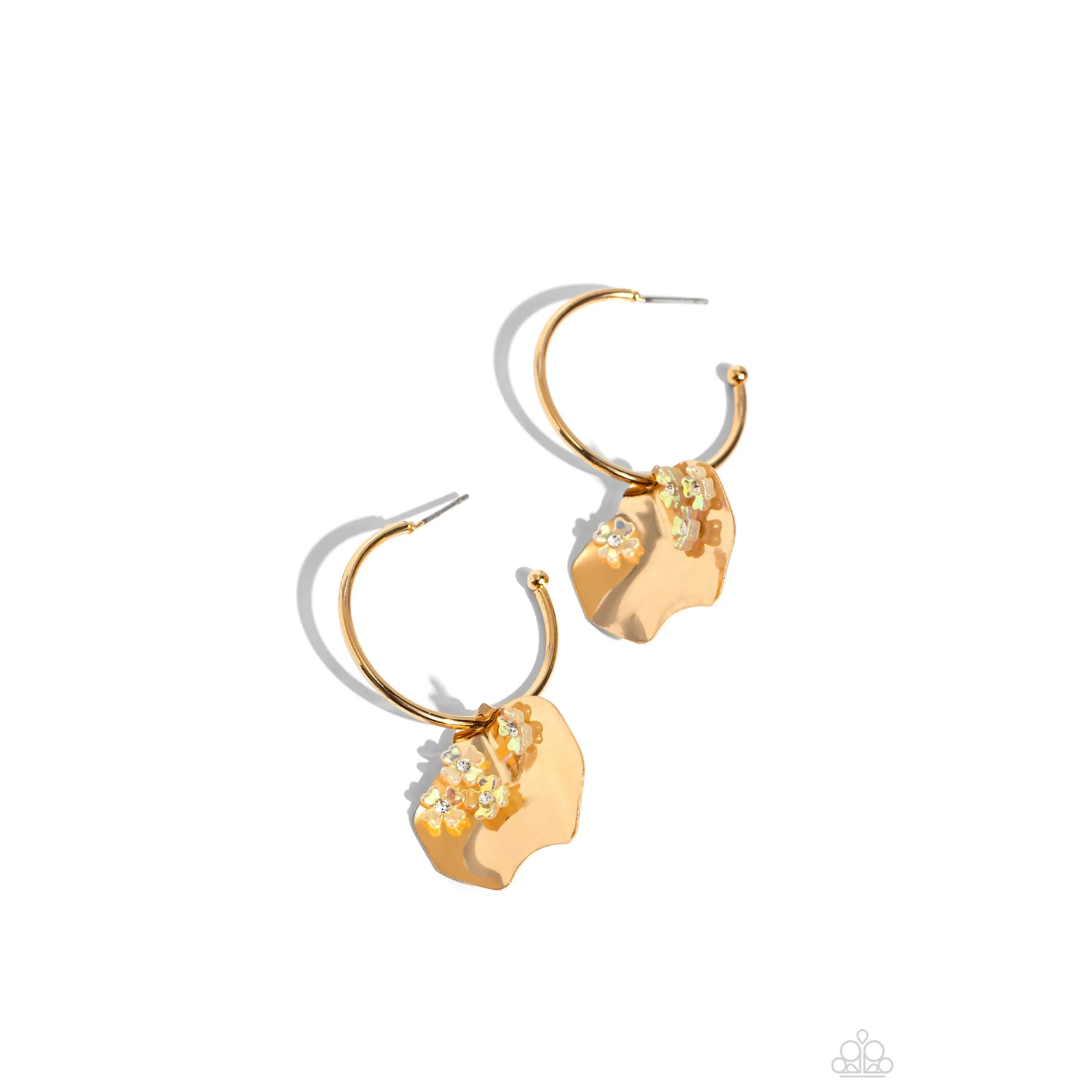 Majestic Mermaid - Gold Disc Iridescent Flower Tiny Hoop Earrings - Paparazzi