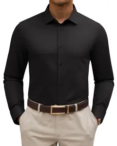 Alimens&Gentle Stain Shield Men's Premium Silk Dress Shirt, Long Sleeve Anti-Wrinkle Button Down Daily Men Top