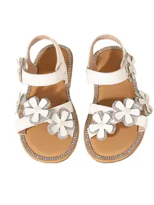 Girls' Soft Sole Sandals PU Strap Silver Color Floral Decor Rhinestone Edge Summer Outdoor Play Party Casual Kids Shoes