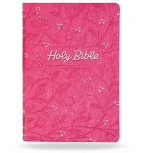 Cherry Pink KJV Holy Bible, Gift Edition King James Version Leather Flexible, Gift Editions Giant Prink Pink Bible with Cross-References floral cover beautiful word Leather-Look NIV
