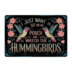 Hummingbird Porch Decor Tin Sign, Vintage Hummingbird Floral Metal Sign Print Aesthetic Room Decoration Bedroom Bathroom Wall Decor 8 X 12in