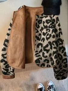 Women's Leopard Print Jacket, Deep Bold Spots, Non-Elastic Outerwear, Button Front Design, Fall Winter