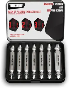 Torxone Screw Extractor Set for Men - High-Speed Steel Drill Bit for Easy Removal of Rusted & Broken Screws & Nuts - Durable Gift for Men - 7-Piece Spiral Screw Extractor Kit