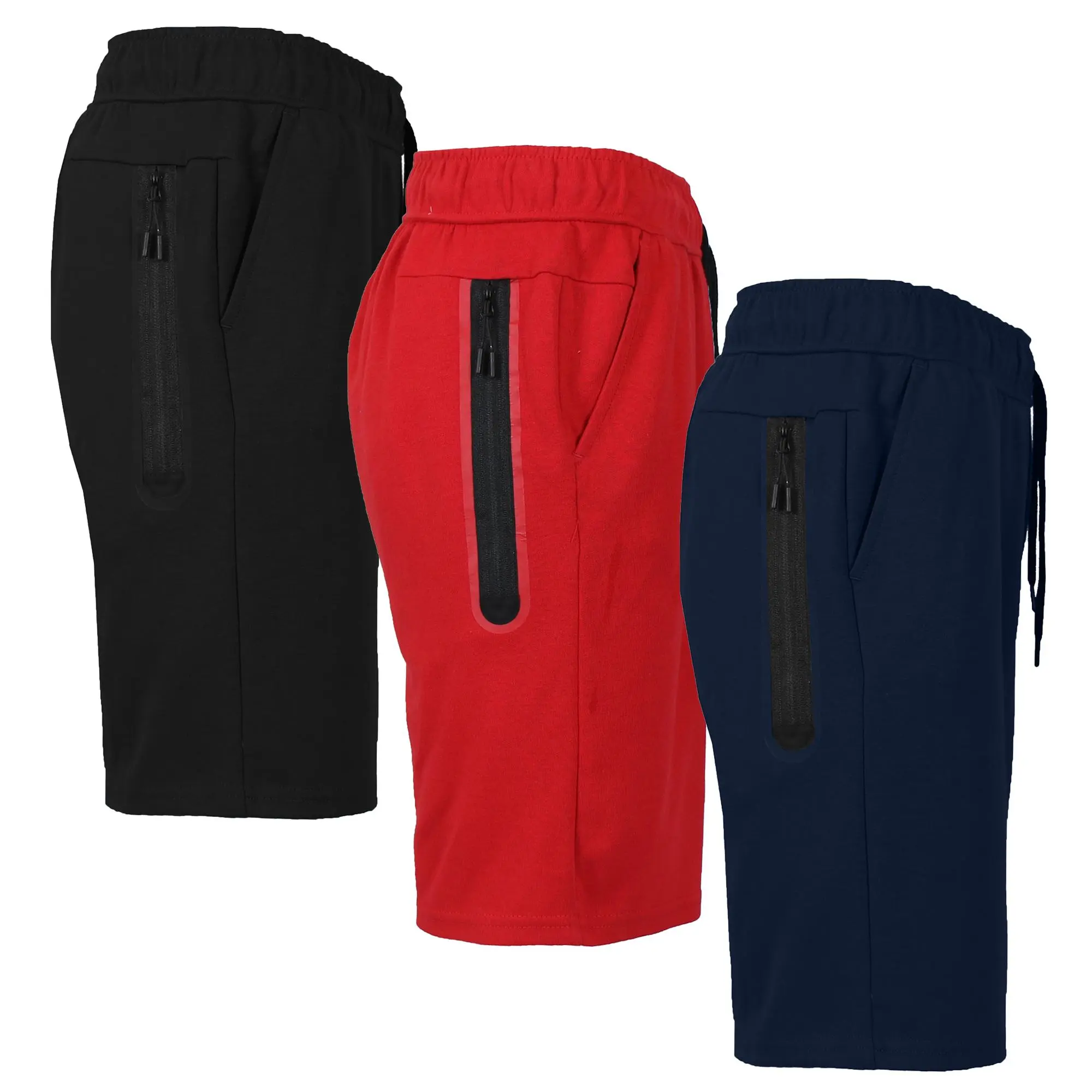 (3 Pack-Black Zipper) Black-Navy-Red