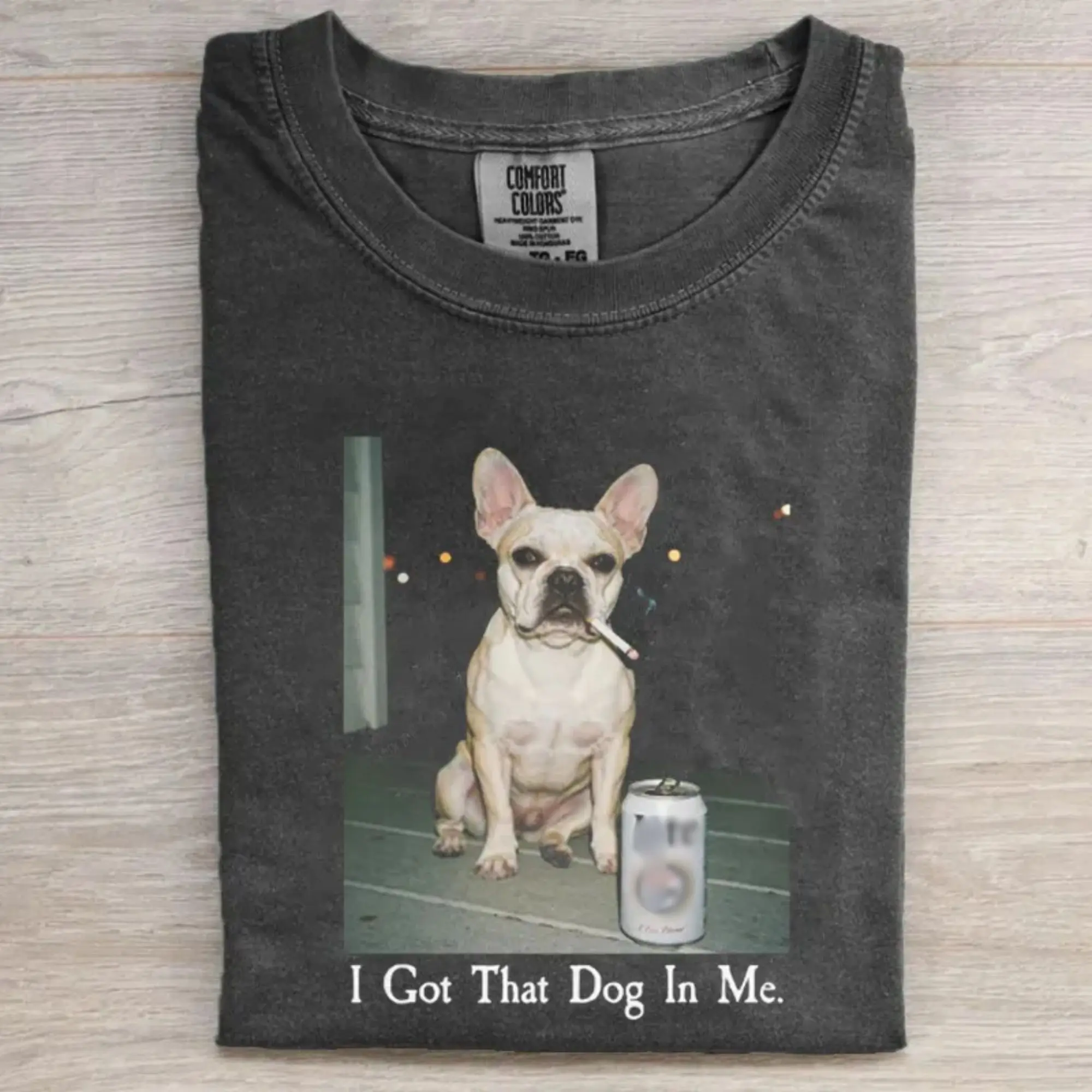 Humorous French Bulldog Graphic T-Shirt, Dog Smoking Cigarette at Night,  Unisex Streetwear Tee For Dog Lovers, Retro Comical Outfit