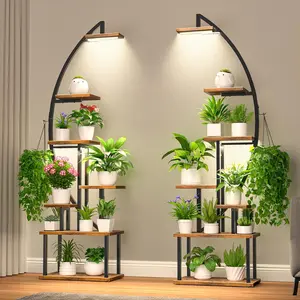 POZILAN 2 Pack Plant Stand with adjustable with Timer LED Grow Light: 14 Tier 70"Corner Shelf, Metal Display Storage Rack Organiser for Multiple Pot, Decor for Room, Ideal Gift Flower Furniture Home