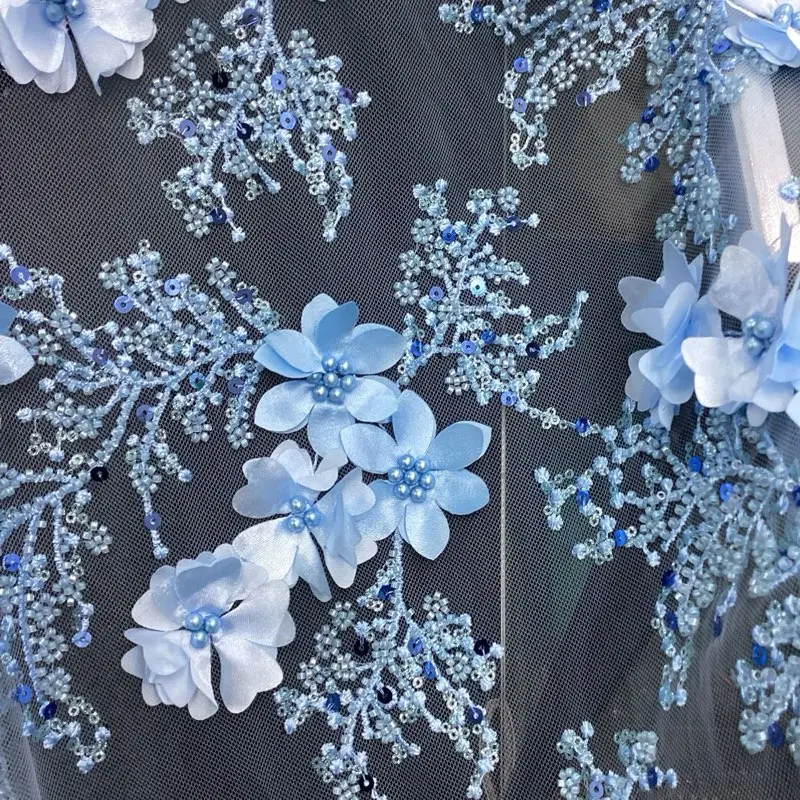 3D Fine Sheer Net Fabric with Embroidered Flowers and Beads - Sold by Yards - 2 Beautiful Colors
