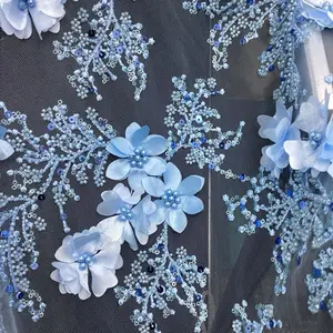 3D Fine Sheer Net Fabric with Embroidered Flowers and Beads - Sold by Yards - 2 Beautiful Colors