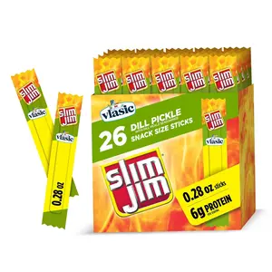 Slim Jim Smoked Meat Sticks, Vlasic Dill Pickle Flavor, 6g Protein Per Serving, Snack Size, 0.28 oz. (26 Count)