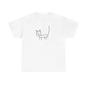 Minimal Line Cat T-Shirt | Cute Aesthetic Doodle Tee | Funny Simple Cat Shirt | Unisex Oversized Graphic Tee