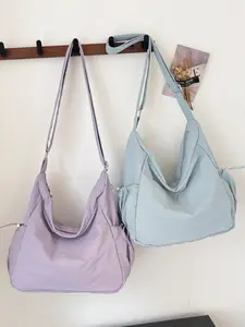New Large Capacity Lightweight Nylon Jiaozi Bag, Side Drawstring Design, Casual Single Shoulder Bag, Adjustable Strap, Versatile Crossbody Bag