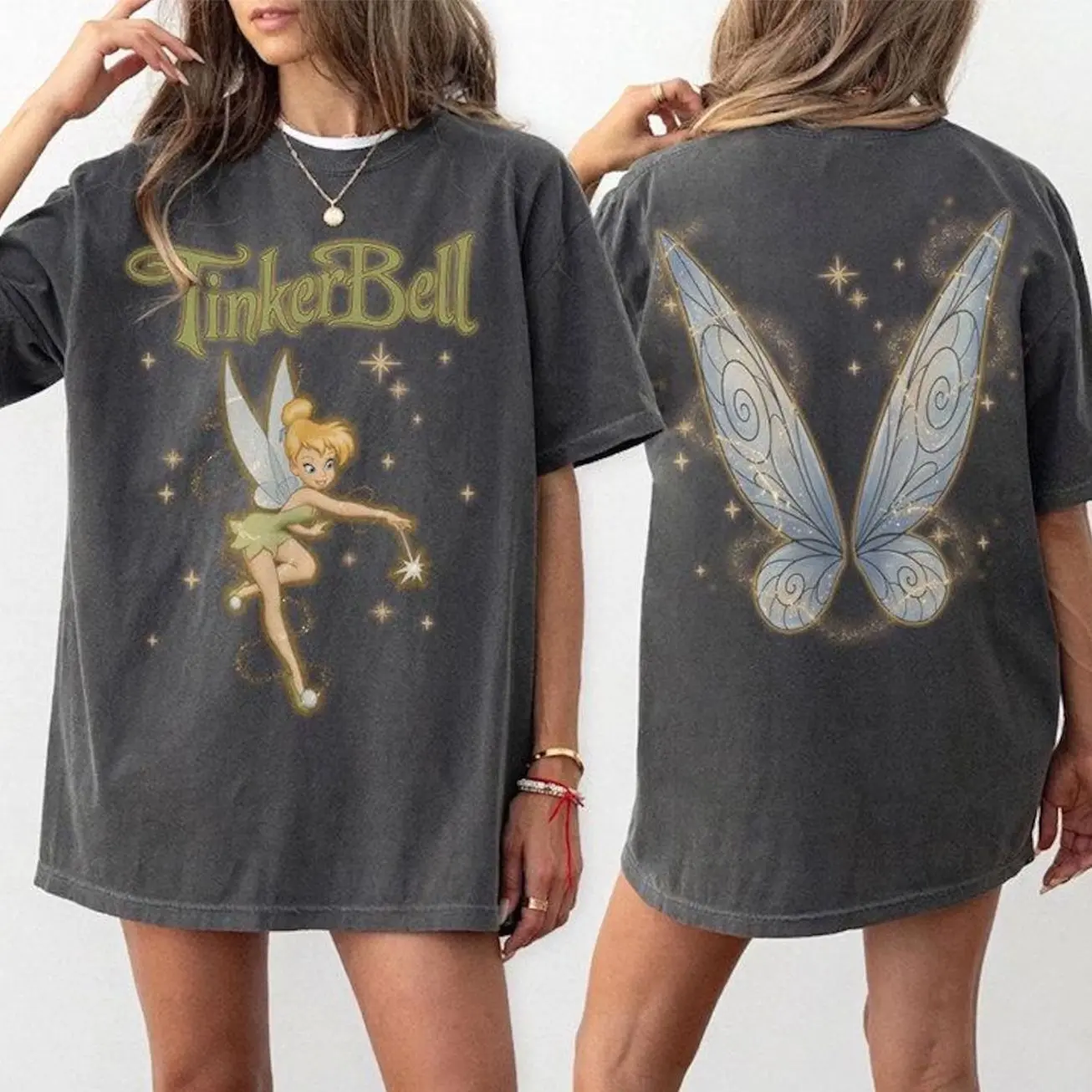 Youth&Adult Comfort Colors Vintage #PeterrrPannn #TinkerrrBellll Shirt, Retro Y2K Fairy Tee, Princess Style Gift FXP1C