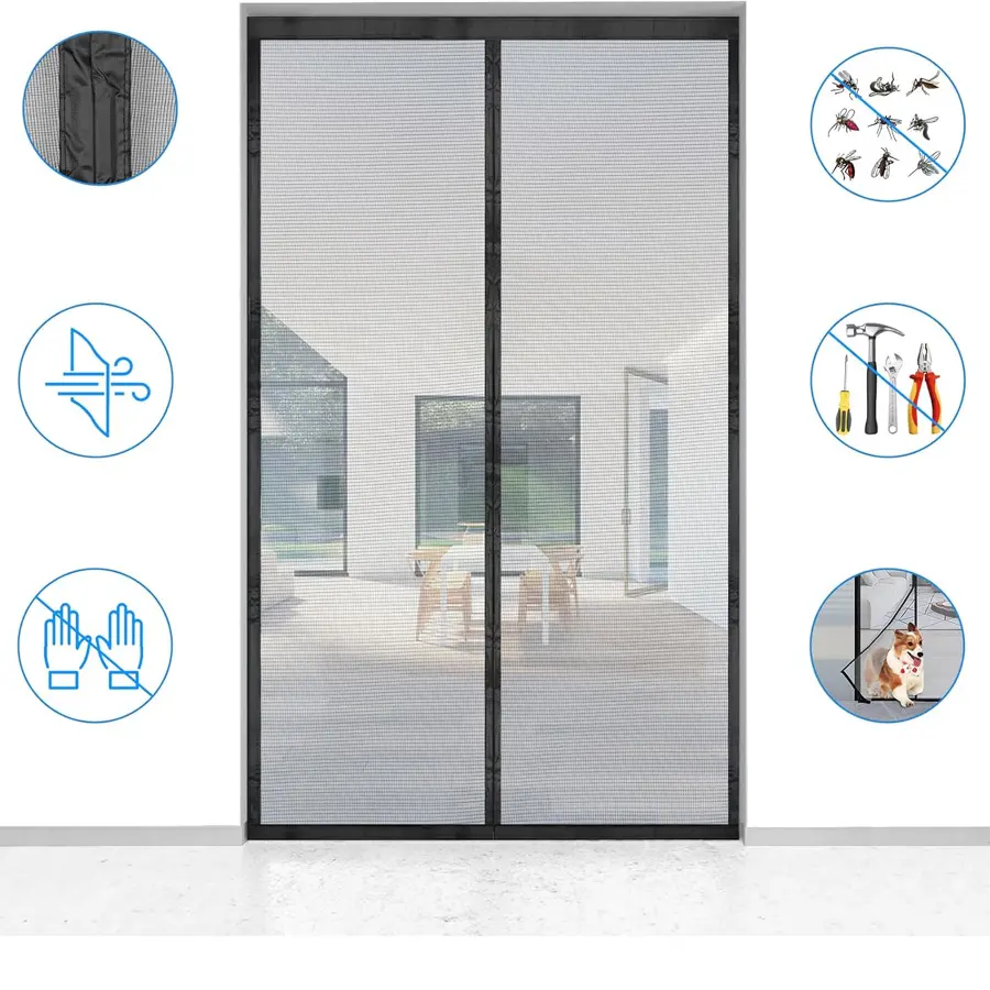 1pc Magnetic Screen Door, Mosquito & Fly Proof Mesh Curtain, Easy to Install, Breathable & Ventilated, Pet Friendly, Screen Net Door for Living Room, Bedroom, Garage, Balcony & Front Door, Home Decoration
