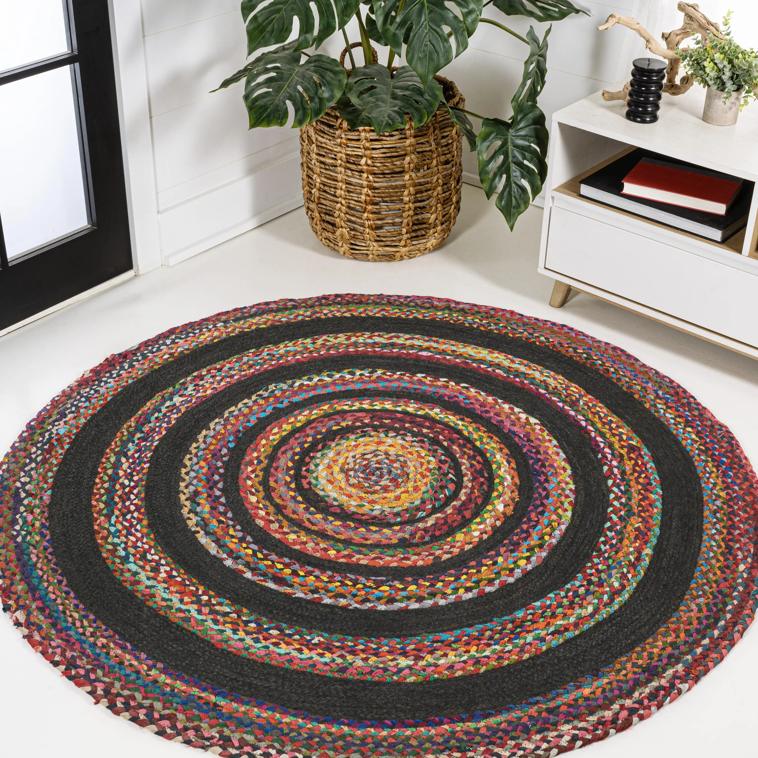 JONATHAN Y Abyss Braided Boho Coastal Round Jute Indoor Area Rug - for Living Room, Bedroom, Office, Boho Area Rug