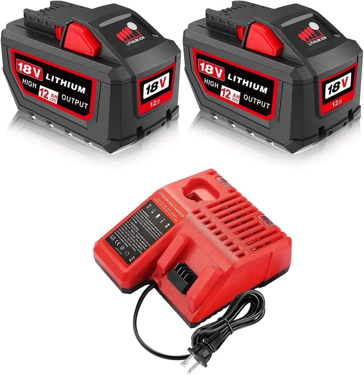 2Pack 12.0Ah Replacement for Milwaukee M-18 Battery and Charger Compatible with Milwaukee 18V Battery and 18 Volt Batteries Cordless Power Tools Lithium High Capacity