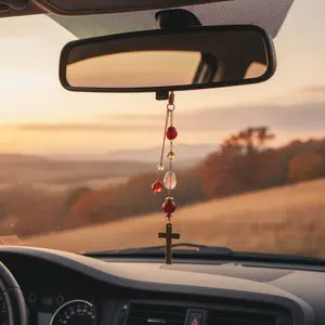 Elegant Cross for Car Mirror – Sun Catcher Rearview Mirror Charm, Transforms Sunlight into Soft Color Reflections Throughout the Car with Crystal Beads