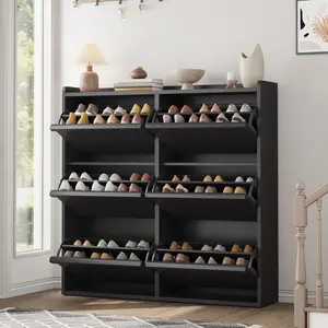Shoe Cabinet with 6 Flip Drawers, Wooden Shoe Organizer Cabinet with Adjustable Shelf, Shoe Storage for Entryway, Hidden Shoe Cabinet for Hallway, Living Room, Black