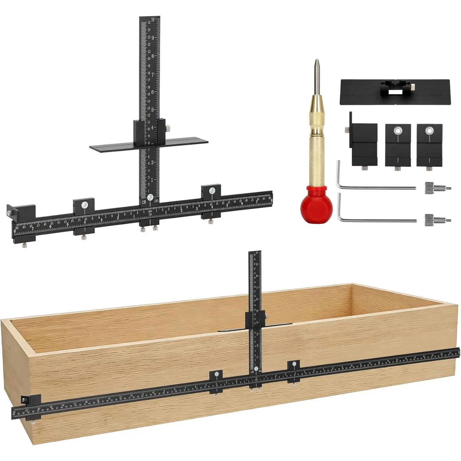 Cabinet Hardware Jig - 44" & 16" Dual-Ruler  Alloy Template Tool, Precision  Alloy Drill Guide Template for Handles, Knobs, and Pulls  Drawers & Doors