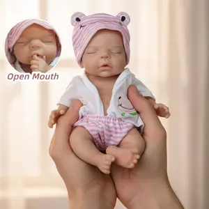 10 Inch Adorable Close Eyes Full Body Solid Silicone Girl Doll With Painted Bald 3D Painted Skin Handmade Flexible Reborn Doll For Children's Gift
