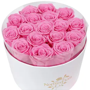 17pcs Luxury Preserved Pink Rose Box - Long-Lasting Wedding Flower Arrangement with Elegant Gift Packaging for Mother’s Day, Home Decor