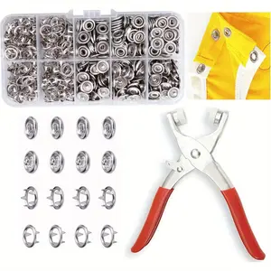 [Hand Tools Kits] 100 Sets of Metal Button Fastener Kit,9.5mm Metal Snap Buttons Rings with Fastener Clip Installation Pliers,Used for Leather Crafts,Clothing,Denim Bags,Shoes