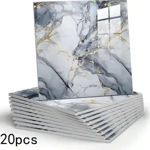 20 pieces of marble veneer and adhesive wall decoration panels, waterproof bathroom wall tiles, peel-and-stick tiles, polyvinyl chloride foam wall panels, suitable for kitchens, bathrooms and living rooms, Marble Pattern Wallpaper