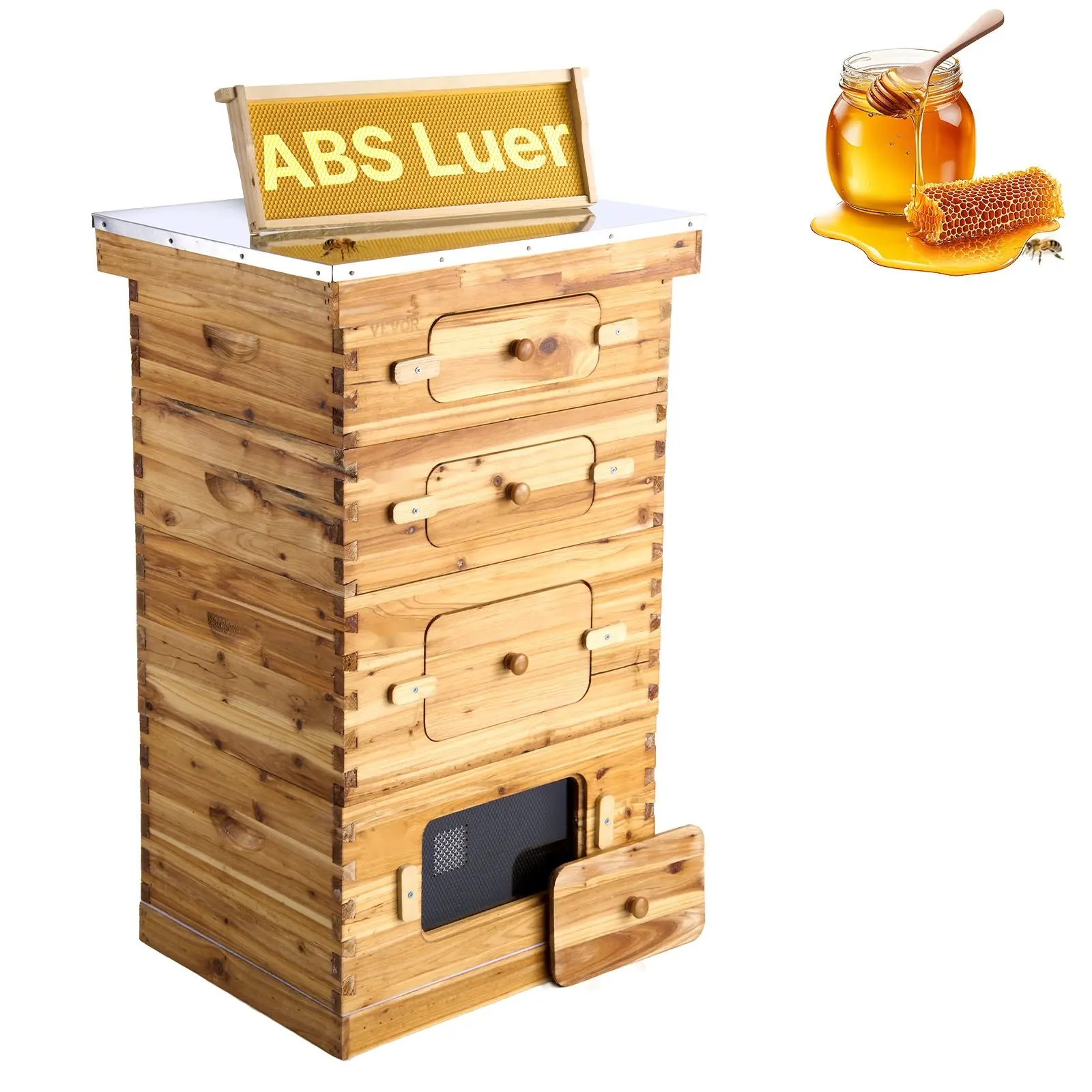 Bee Hive 40-Frame Beehive Starter Kit With Beeswax Coated Cedar Wood, Includes 2 Deep Boxes And 2 Medium Boxes (Langstroth), Transparent Acrylic Windows With Foundations For Beginners To Pro Beekeepers