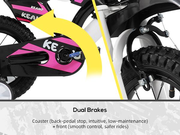 KEANO Motocross Style Kids Bike for Boys Girls Ages 3-7 Years, 12 & 16 Inch Bikes with Training Wheels and Number Plate, Children Bicycles