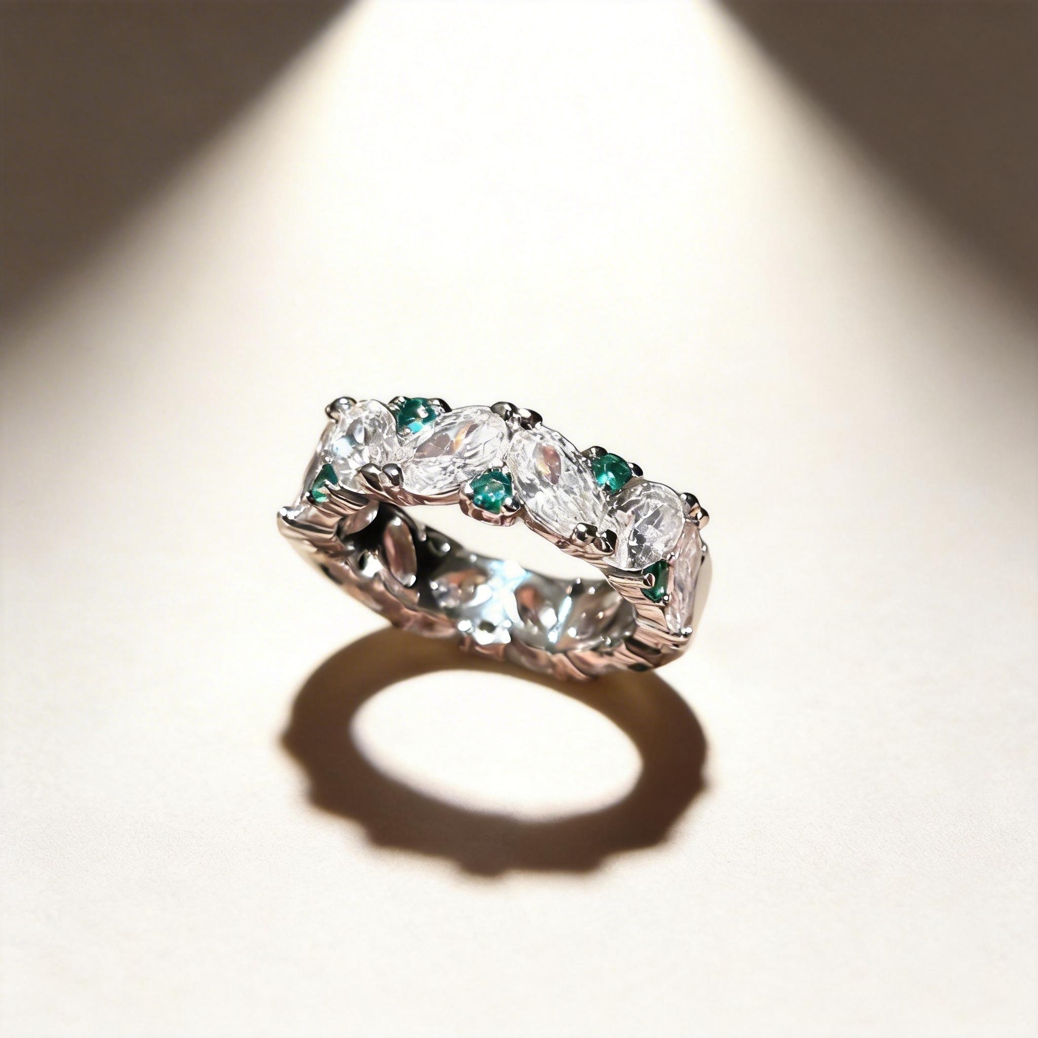 Hypoallergenic Marquise Emerald Eternity Ring for Sensitive Skin, Sparkling CZ Stackable Band, Safe Gift for Women with Allergies, Comfortable for All-Day Wear, Daily & Formal Occasions