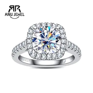 AnuJewel 3.5CT Cushion Cut Moissanite Ring D Color 925 Sterling Silver Ring Vintage Halo Wedding Promise Ring for Women with Certificate