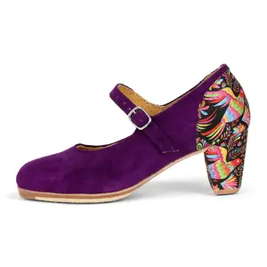 Danzarteb Women’s Suede Folklórico Shoes with Tenango Ankle – 7cm Heel