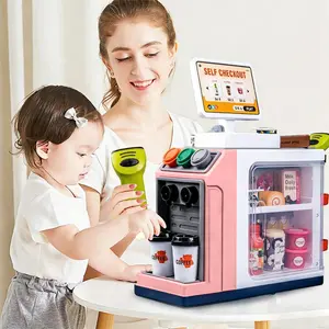 Toy Cash Register with Scanner, Realistic Supermarket Design, Water Dispenser, Interactive Learning Gift for Ages 3-5