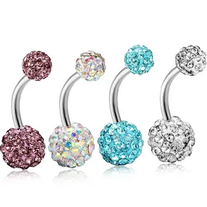OIDEA Belly Button Rings Set of 4 Sparkling Rhinestone Ball 316 Stainless Steel Hypoallergenic Navel Piercing Jewelry for Women