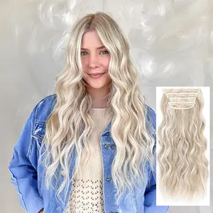 Beach Blonde Hair Extensions Clip in Synthetic Highlight Hair Extensions Long Wavy 4PCS Thick  20 Inch for Women comfortable hairpiece hairstyle heat resistant
